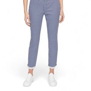 Tommy Hilfiger Womens Gingham Chino Pants- Nautical Navy-White Size 6 Straight